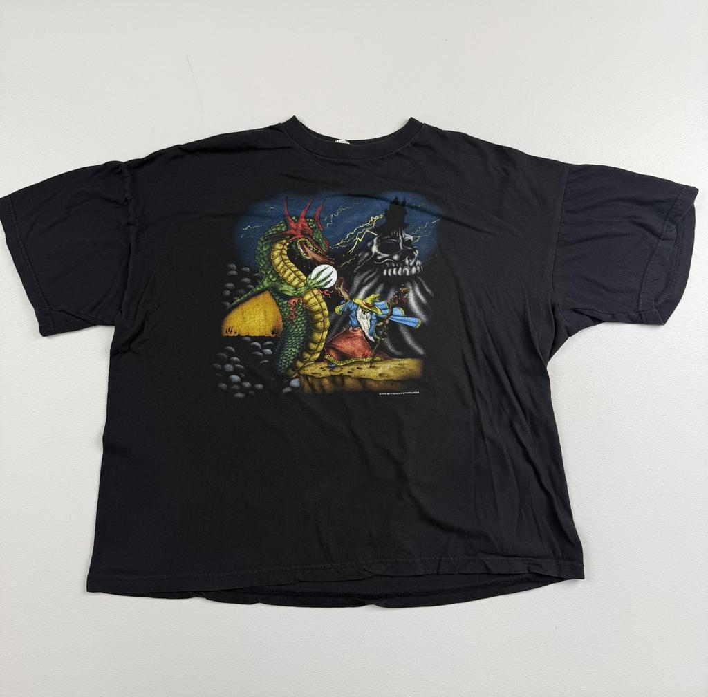 Vintage Thunder Sportswear Shirt Mens 2XL Black Dragon Wizard Graphic Tee Gothic Unisex T-Shirt