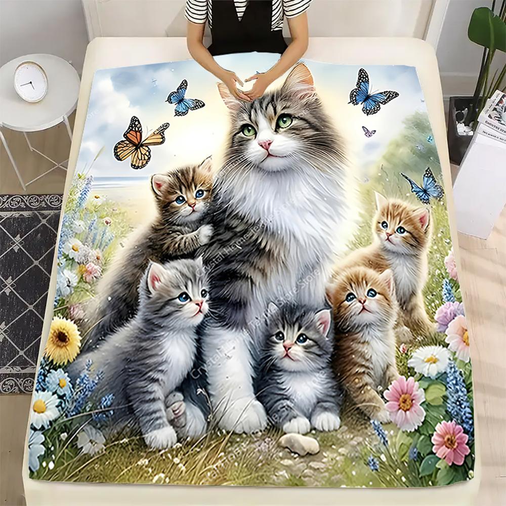 Katzenmalerei Flanelldecke Weiche Warme Überwurfdecke Home Mittagspause Decke für Couch Sofa Büro Bett Reise Mode Geschenk