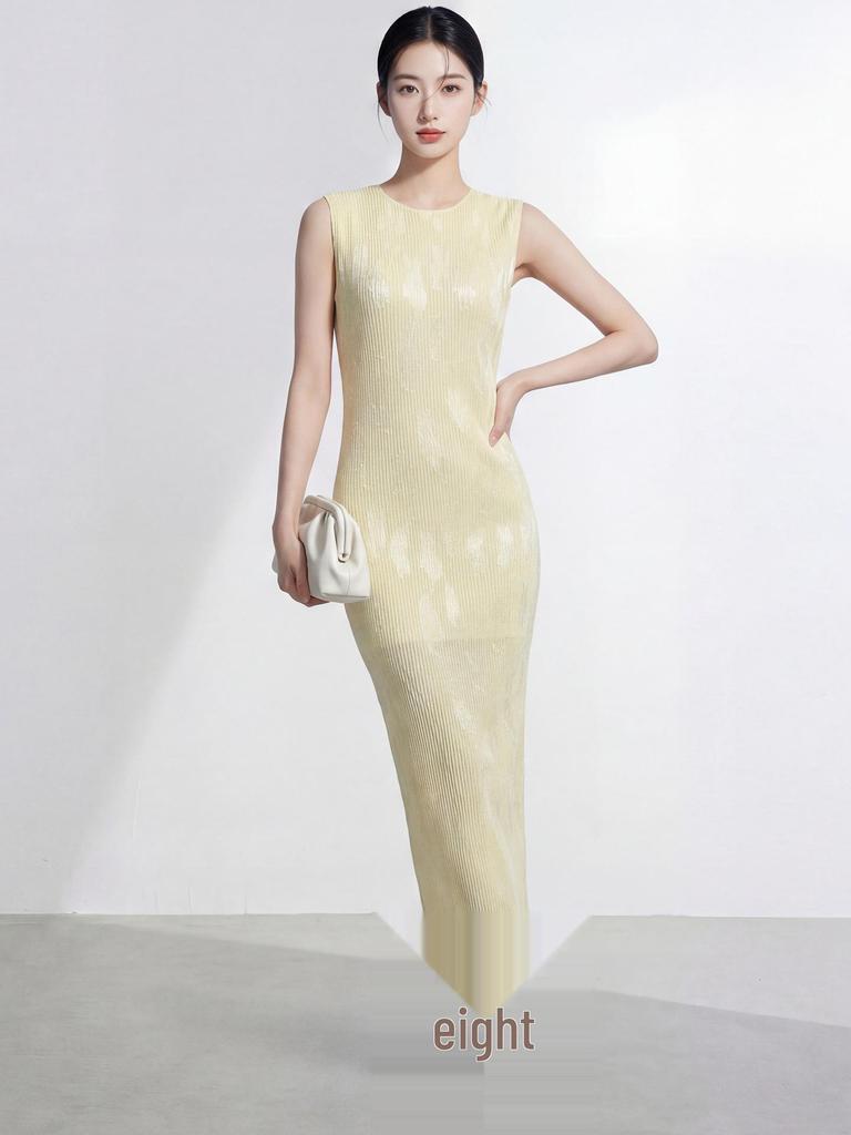2026 Summer High-End Socialite Goddess Style Sleeveless Miyake Dress