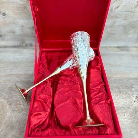 Handmade Brass Royal Chalice Goblet Embossed King's Cup Set of 2 Wedding, Anniversary, Christmas, New Year Gift