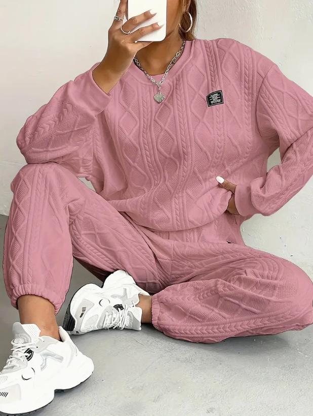 2026 Autumn/Winter Women's Jacquard Long-Sleeve Sweatshirt and Pants Set