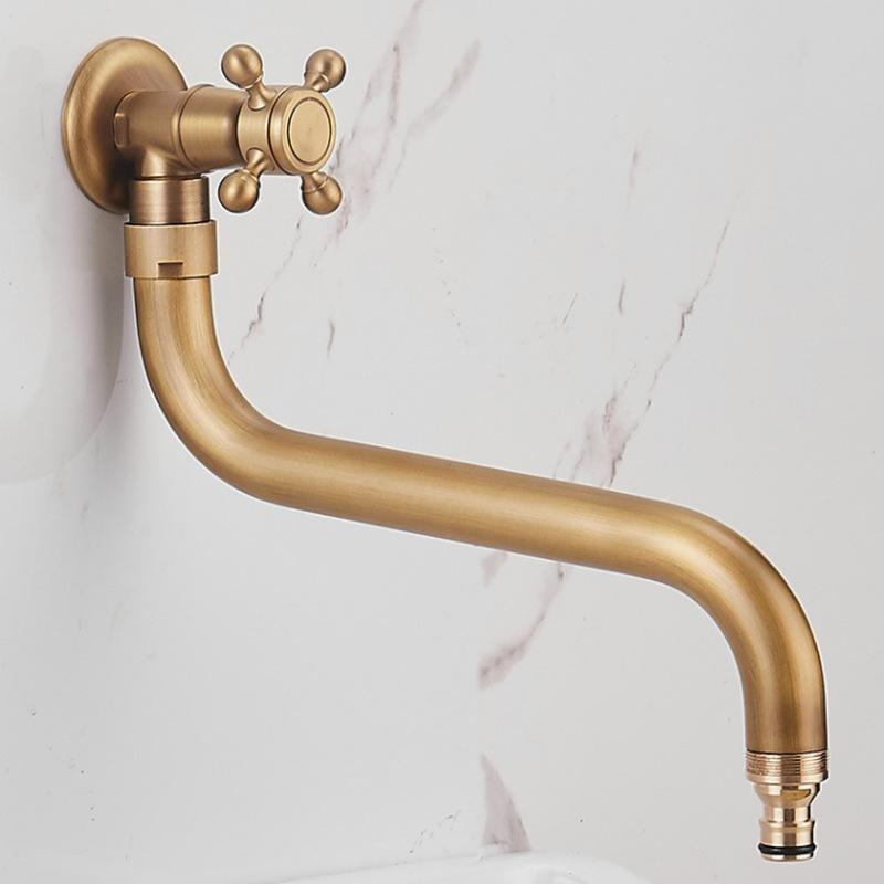 Longer Garden Faucet Spout Bathroom Basin Faucet Single Cold Mop Faucet Antique Outdoor tap Solid Brass