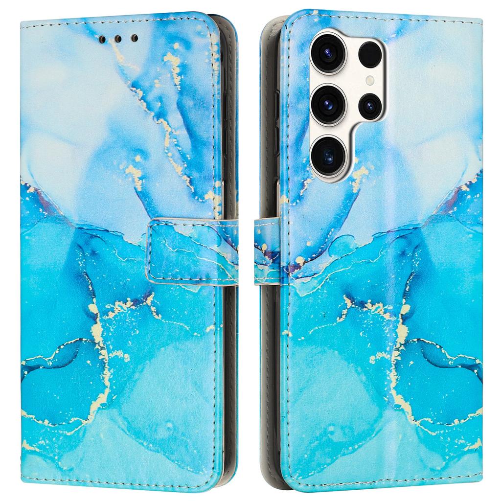 Für Samsung Galaxy S24 Ultra Ständer Hülle Marmormuster PU Leder Brieftasche Handyhülle mit Handschlaufe