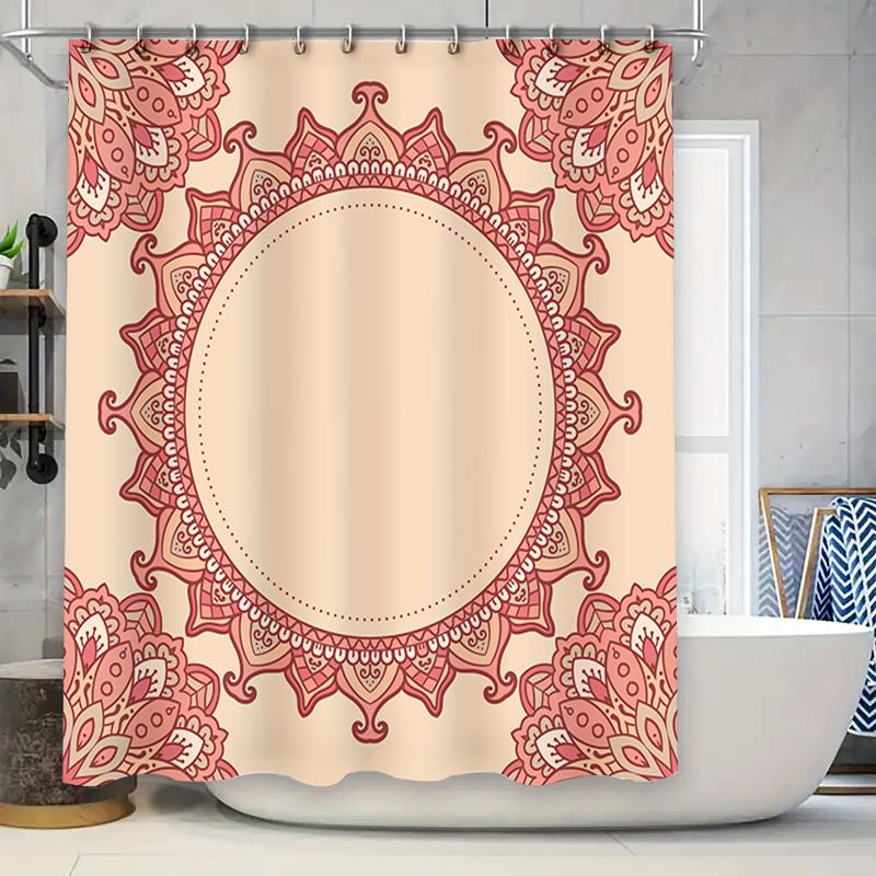 

Decorative Mandala Shower Curtain Set Pink Floral Design Polyester Fabric Non-Slip Backing Perfect For Bathrooms W60H190(CM)-1 Pcs