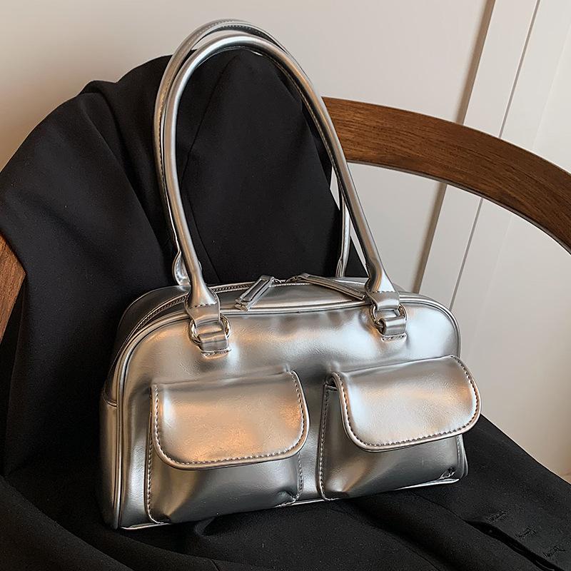 

Silver bag women s large-capacity new fashion high-end shoulder underarm bag women s hand-held large bag срібний