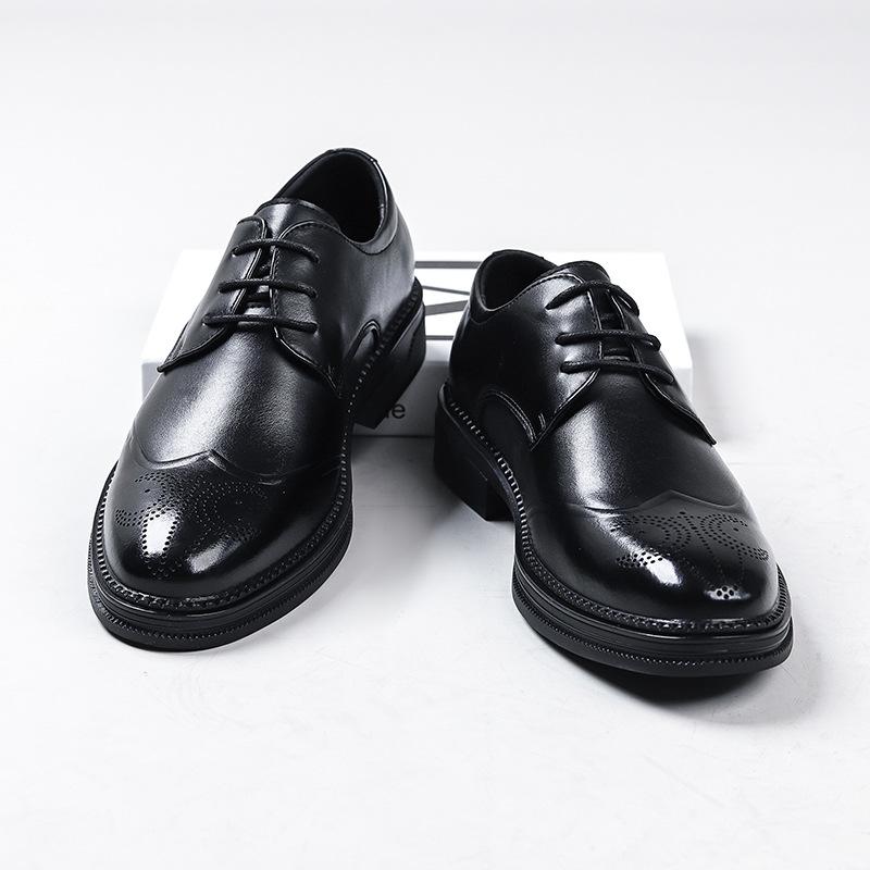 

Мужские формальные деловые повседневные кожаные туфли 2025 британский стиль черные остроносые кожаные туфли новые 1238-W 44 чёрный