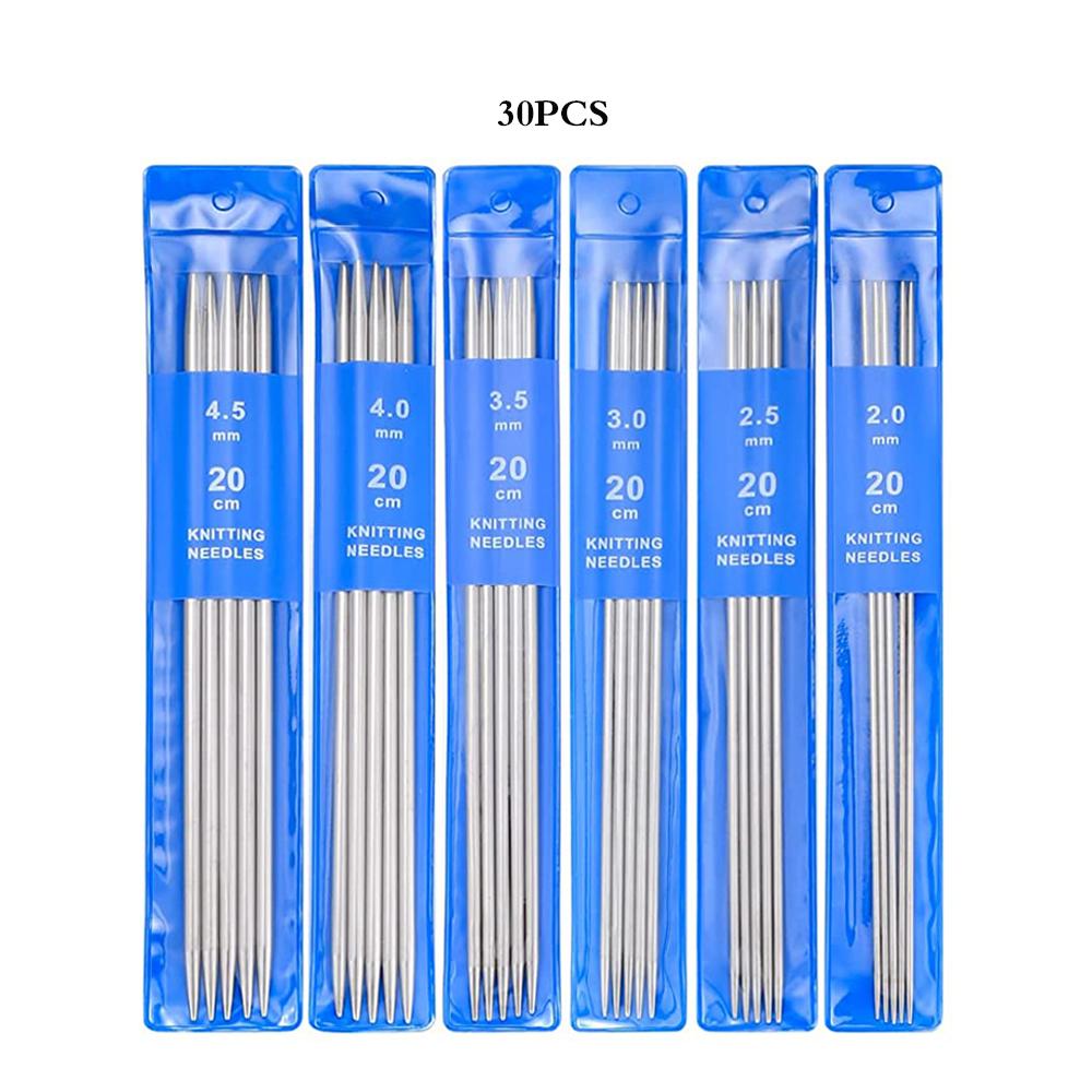 Set di Ferri da Maglia a Maglia Doppia in Acciaio Inossidabile da 20 cm, 5-35 Pezzi, 2-5 MM, per Progetti di Lavoro a Maglia di Maglioni