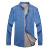 Men's Fall/Winter Warm Solid-Color Denim Shirt with Fleece Lining, Thickened Casual Long-Sleeve Shirt