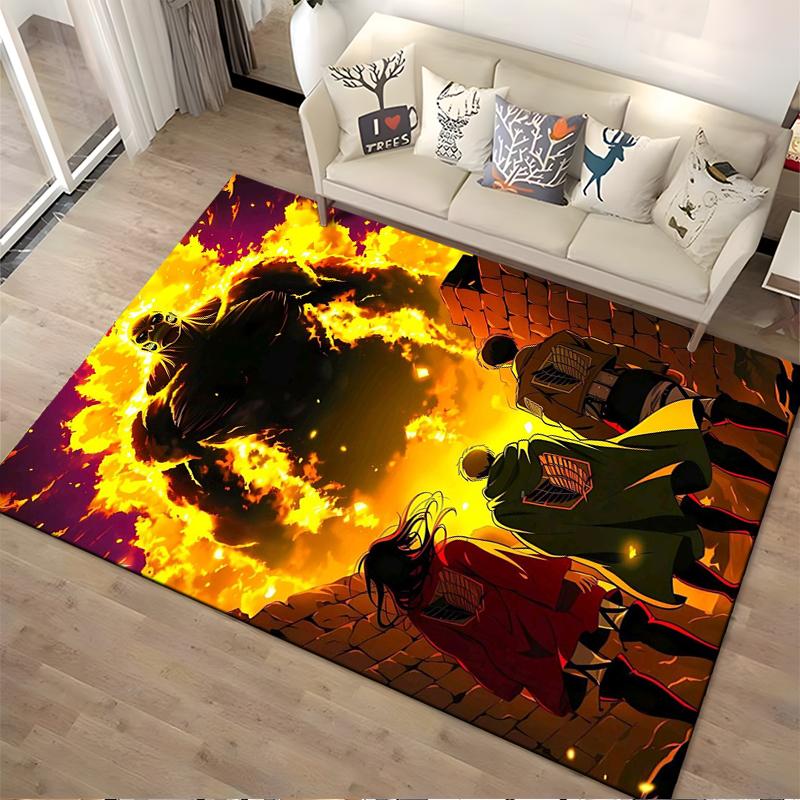 Attack on Titan Fiery Scene Rug Non-slip rug suitable for living room and bedroom sofas
