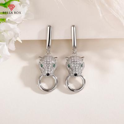 Neue Mode Grün Leopard Baumeln Ohrringe Funkelnden Zirkonia Silber Farbe Ohr Zubehör Modernen Schmuck