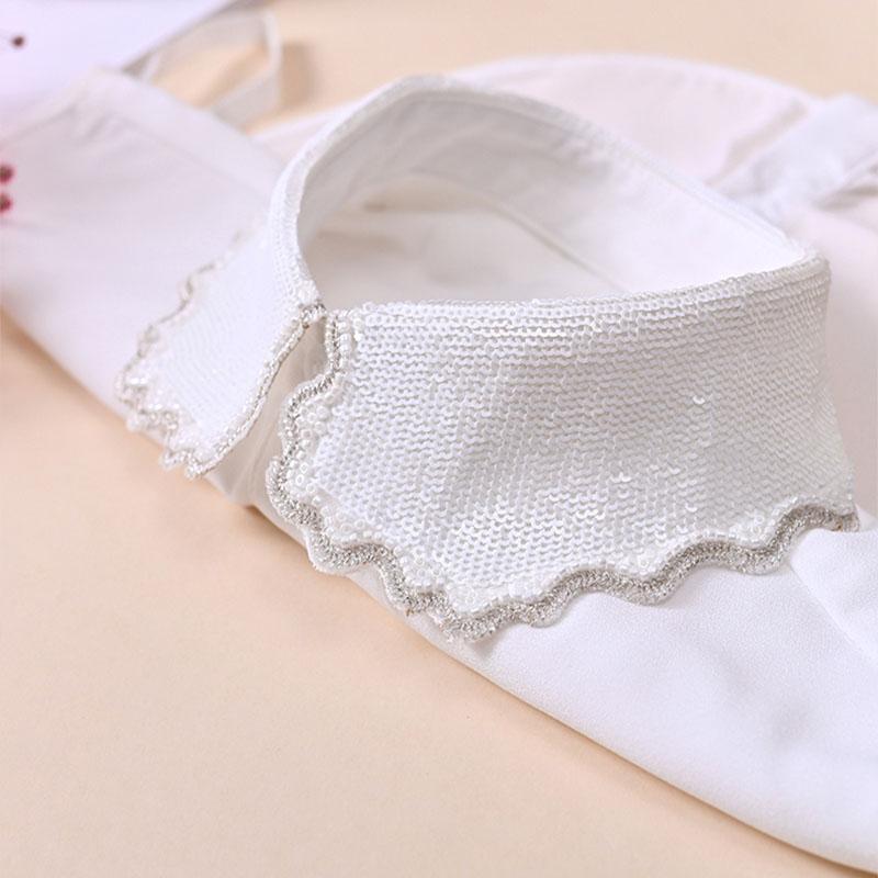 Идеальный Match Рубашка с пайетками на лацканах, съемный воротник-стойка для женщин, Белый воротник с бусинами, Съемный воротник, Декор на шею, Половина рубашки