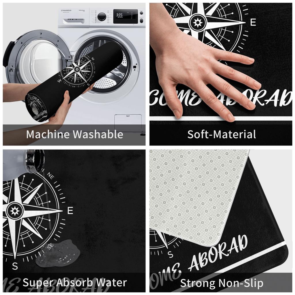 Nautical Compass Front Door Mat Anti-Slip Outdoor Quick Dry Captain Anchor Boat Doormat Kitchen Balcony Entrance Rug Carpet