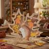 Wooden Pumpkin Decoration, Farmhouse Rustic Style Harvest Festival with Maple Leaf, Tabletop Wood Craft Ornament for Home Decor