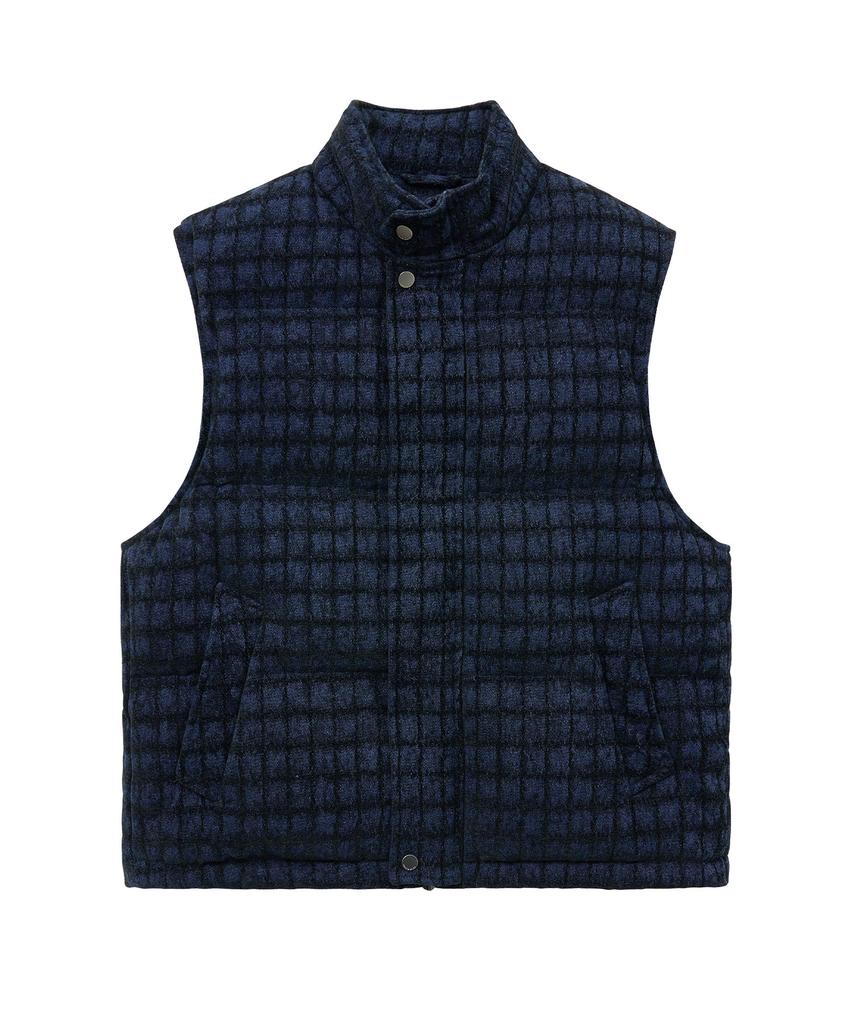 Ungimmick Check Pattern Down Vest (Indigo)