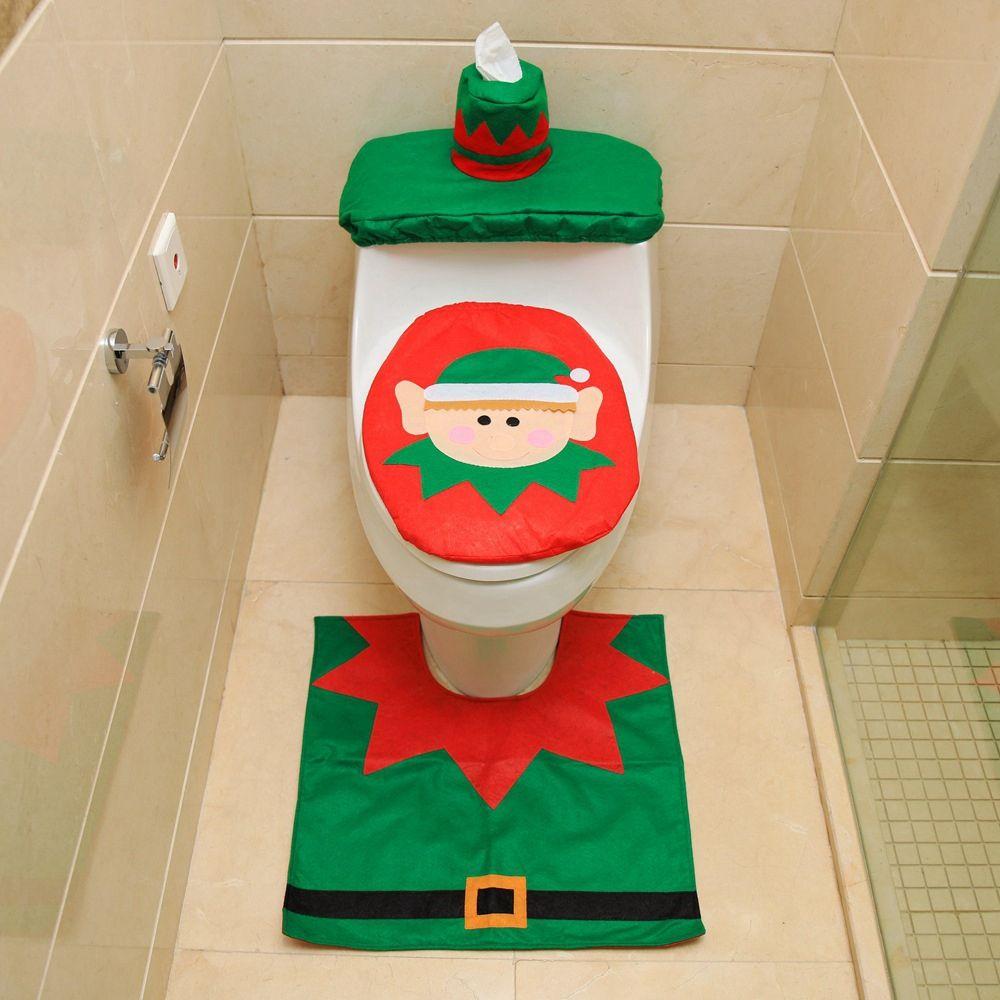 Set Dekorative Produkte Weihnachtsdekorationen Toilettenmatte Toilettenetui Toilettensitzbezug Teppich Set