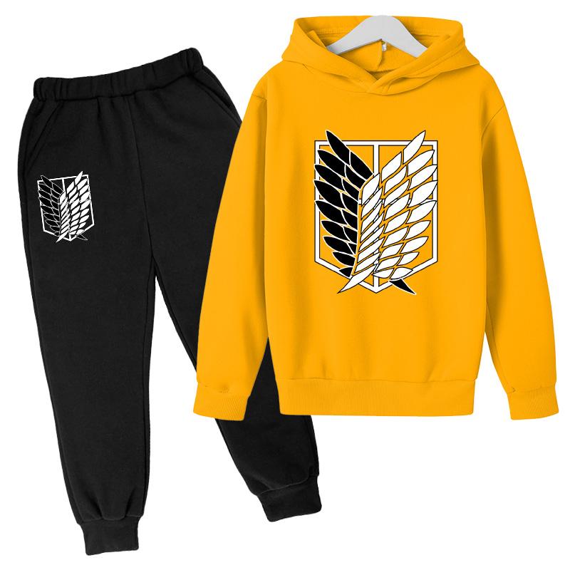 Japanese Manga Children Spring And Autumn Hoodie Pants Two Piece Suit Boys And Girls Outdoor Sports Set Kid Casual Pullover Coat
