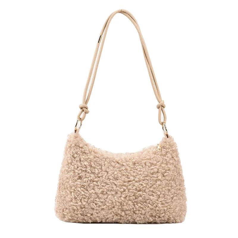 2023 New Plush Fabric Women's Shoulder Crossbody Bag Small Fashion Lambs Wool Fluffy Fur Winter Female Bag Designer Handbags