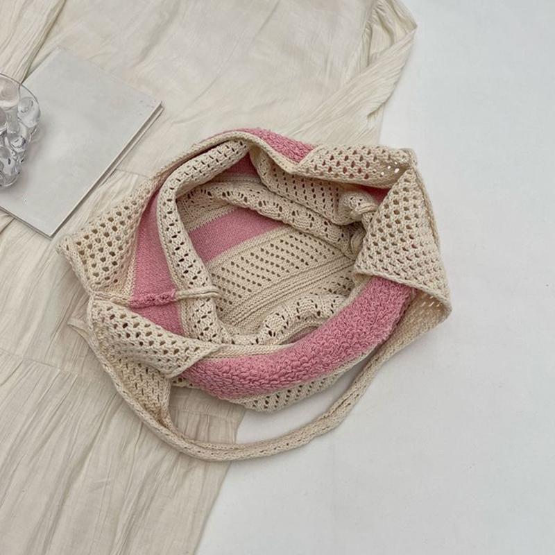 Yogodlns Модная винтажная полосатая вязаная сумка-тоут с цветными блоками — фото 13