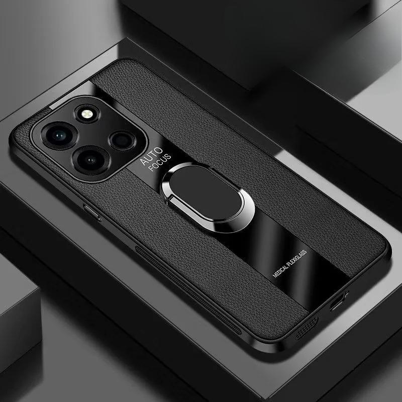 Pouzdro z plexiskla a PU kůže pro OnePlus Nord 6 s magnetickým kovovým kroužkem, stojánek, držák, nárazuvzdorný kryt pro OnePlus Nord 6 1+