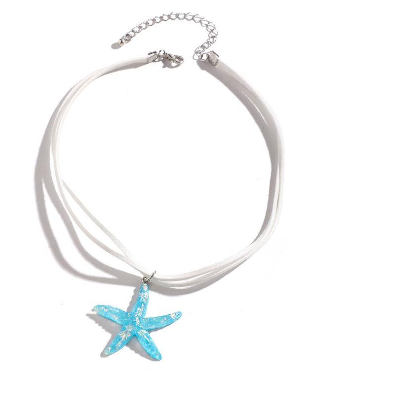 #1Pc Boho Large Resin Starfish Pendant Choker Necklace For Women Trendy Multilayer Rope Chain Summer Beach Vacation Jewelry Gift