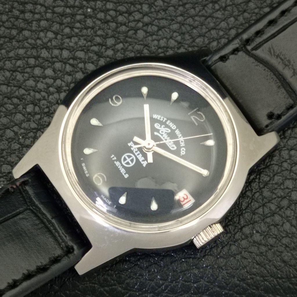 WEST END WATCH CO VINTAGE ŠVAJČIARSKE NÁVODNÉ HODINKY PRE CHLAPCA ČIERNY CIFERNÍK a701969-1