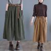 Women's Corduroy Skirt Pants with Elastic Waist - Loose Slim Versatile Wide-Leg Seven-Point Length