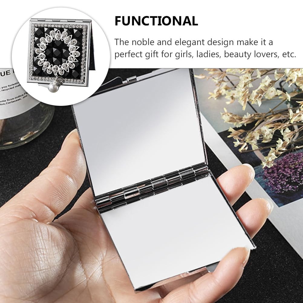 BESTOYARD Handheld Compact Folding Makeup Actress Small Mini Pocket Folding Makeup Black Mirror, Sparkly, Portable, Compact, Stylish, Mirror, Mirror,