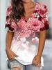 2025 Plus Size Women's V-Neck Casual Printed Top