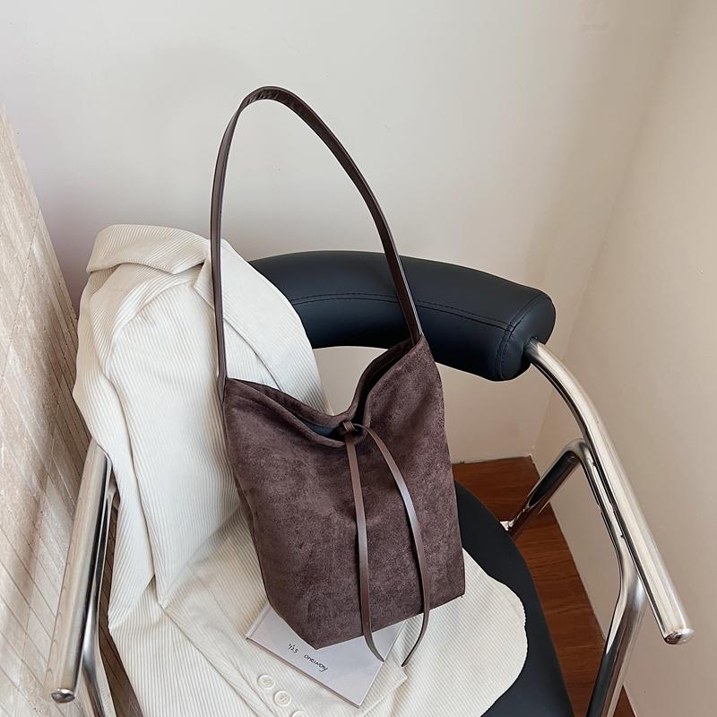 Solid Color Casual Bow Korean Version Fashion Matte Large Capacity Retro Tote Underarm Bag Women