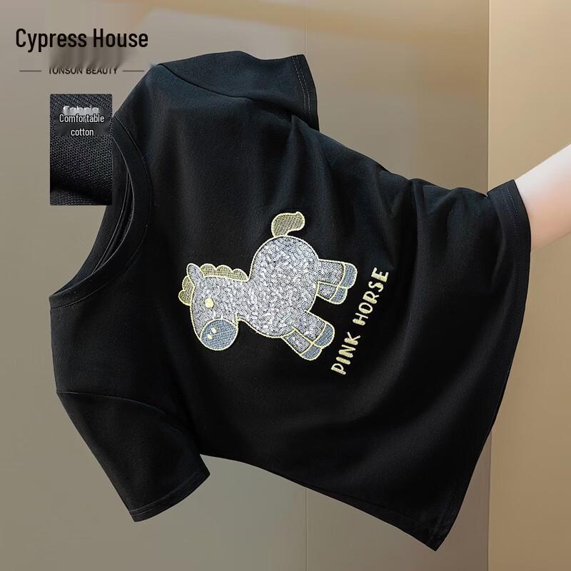 

Women s Sequin Cartoon Horse Short Sleeve T-Shirt One Size