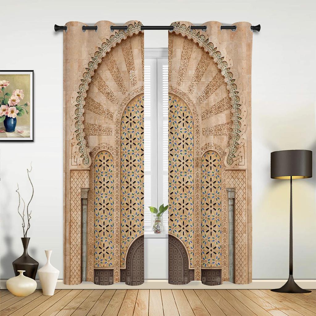 Modern Moroccan Medieval Vintage Door Curtains Bedroom Living Room Drapes Kitchen Children Window Curtain Home Decor Polyester Ideal For Sitting