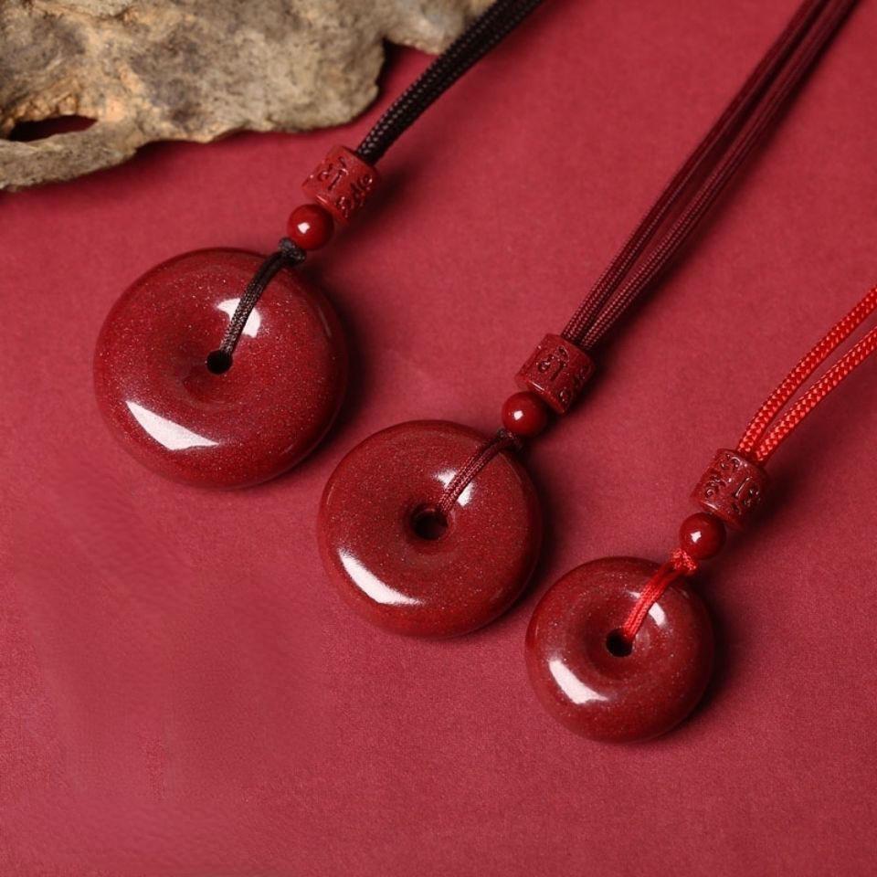 Hongchu Crystal Cinnabar peace pendant for men and women, high-content purple gold sand genuine cinnabar jewelry 15mm【Baby style】