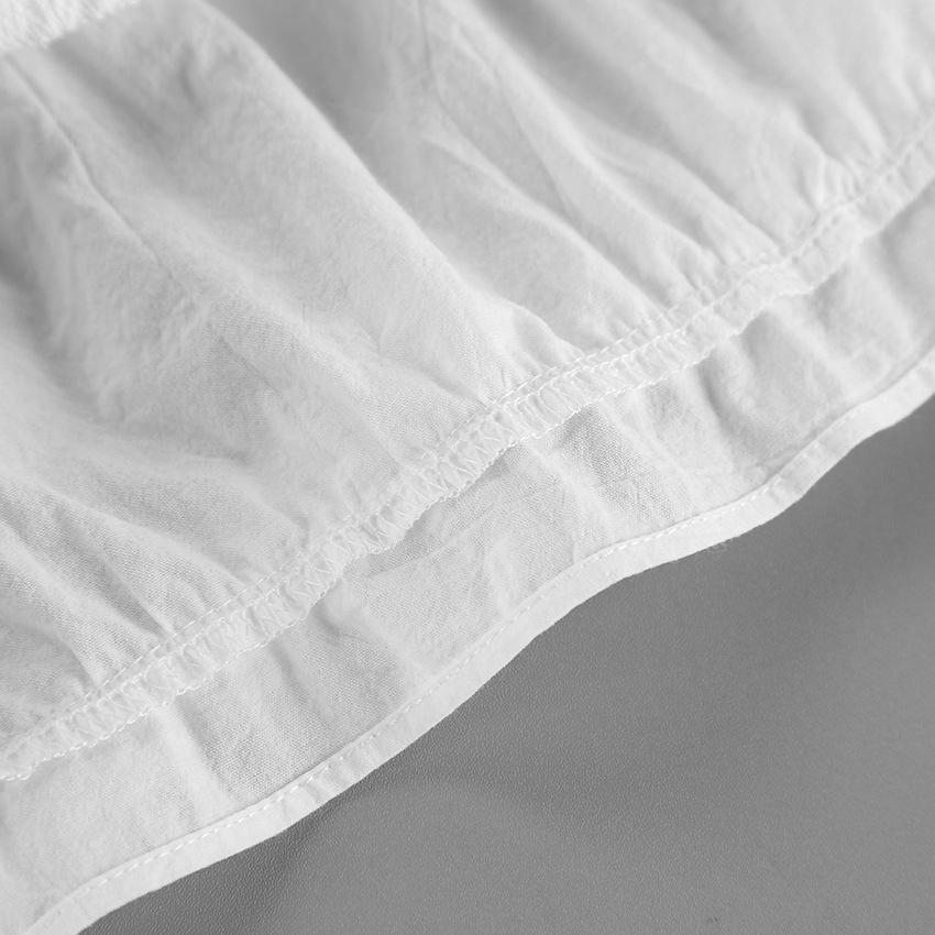 1116 spring and summer new European and American pure cotton shirt women's design sense round neck wooden ear edge bubble sleeve pleated top