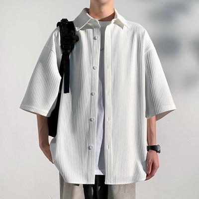 Summer Men's Short Sleeve Shirts Solid Color Loose Blouses Fashion Streetwear Tops Male Turn Down Collar Shirt