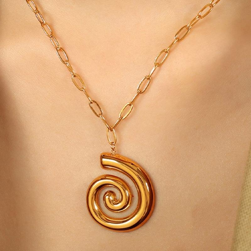 Bohemian Beach Jewelry Spirals Conch Pendant Necklace for Women Waterproof Stainless Steel Trendy Gift