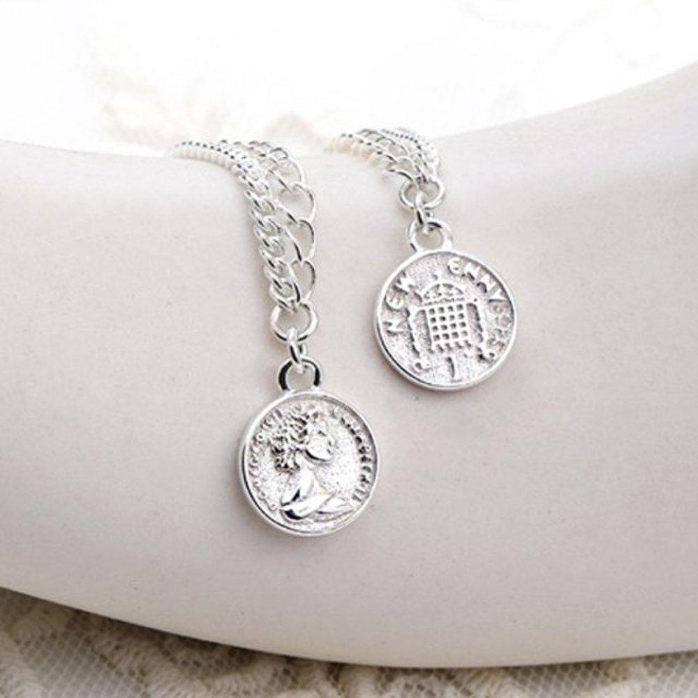 

[As Little] Silver Chain Anklet Silver 925 Double Row Queen Coin Summer