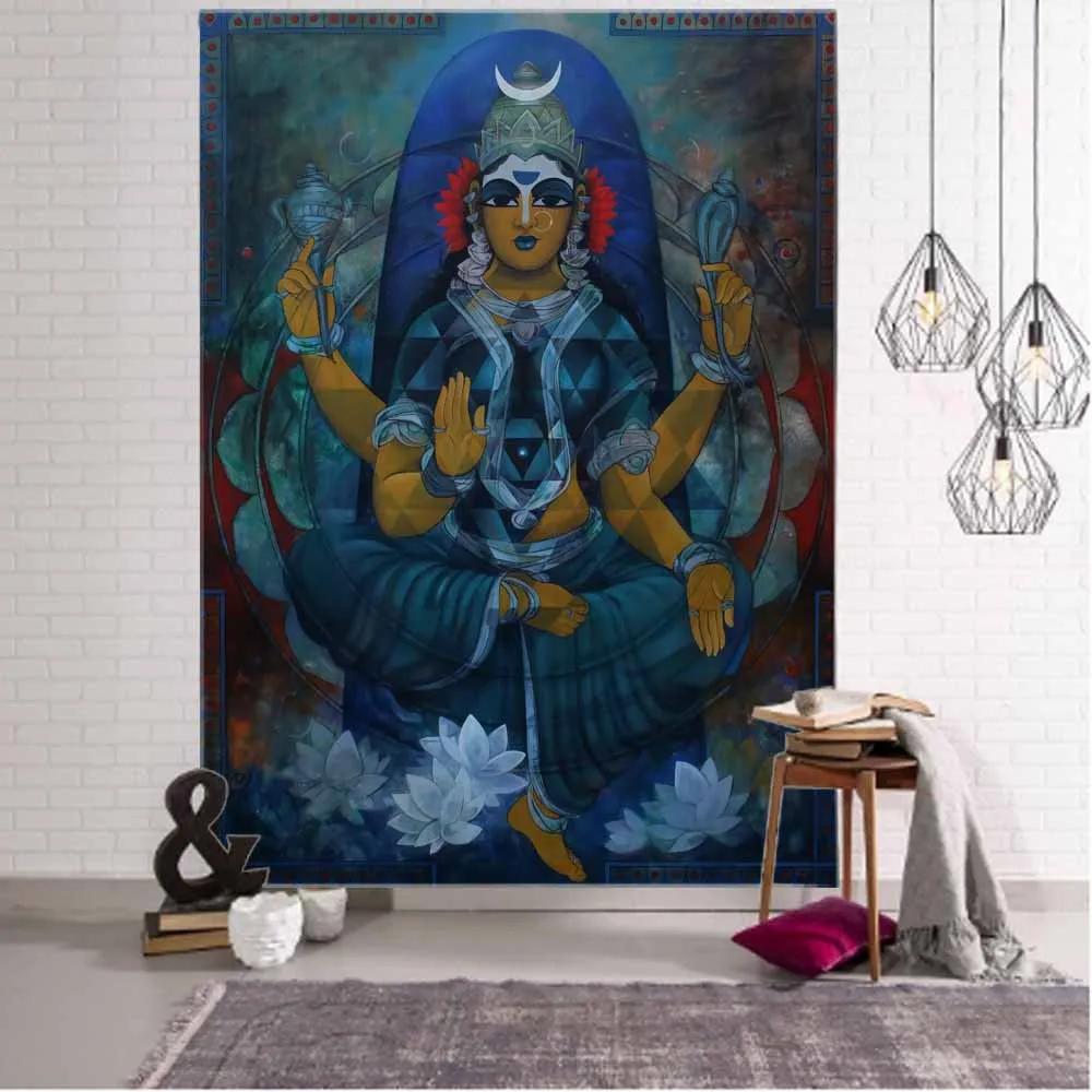 Retro Mandala Tapestry Elephant Head Buddha Psychedelic Flower Plant Wall Hanging Bohemian Aesthetics Home Wall Decoration