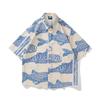 Summer Male Loose Short Sleeve Shirts Contrast Color Fashion Printed Funny Tops Turn-down Collar T-shirts Button Down Soft T-shirt