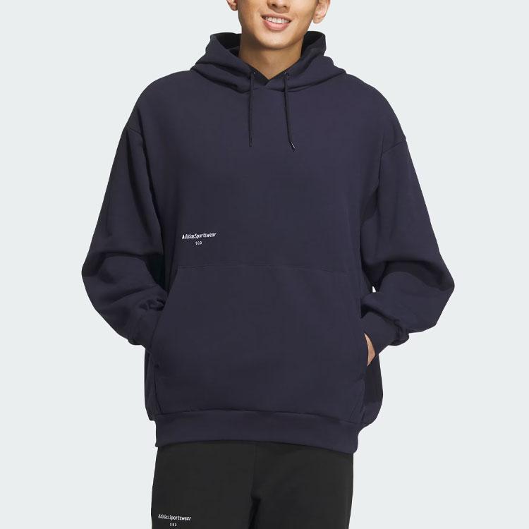 Adidas Small Logo Hoodie Solid Color Letter Detail Sports Casual Hoodie Men Hoodies Legendary-Ink-Blue IZ1604