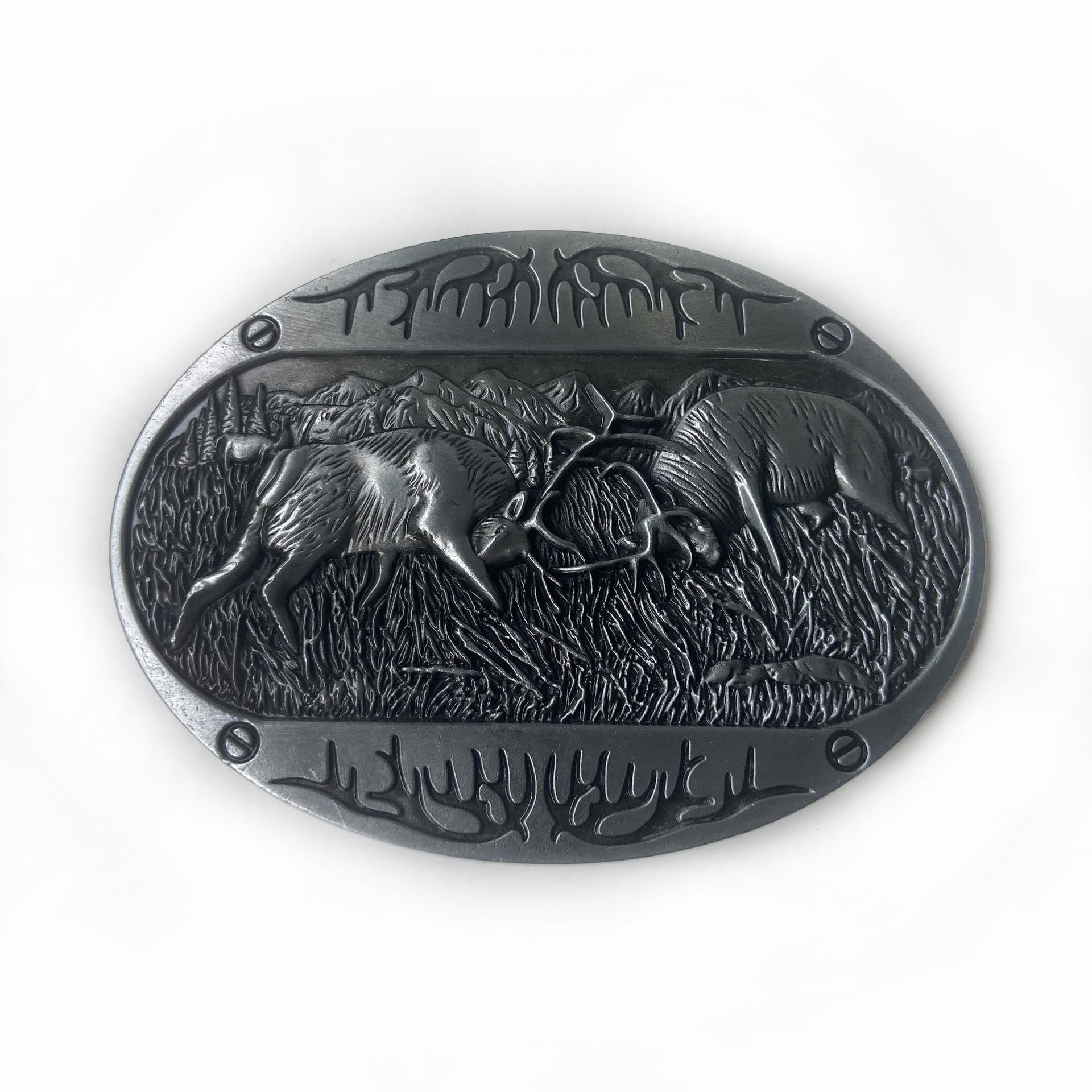 Oval Deer Western Cowboy Belt Buckle - Small Retro Hip Hop Style