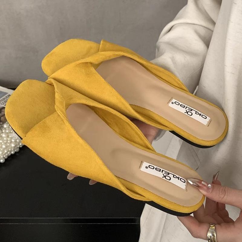 Cool Slippers Women's 2025 New Retro Premium with Skirt Square Head Pleated Thick-soled Slippers Women's Summer Outer Wear