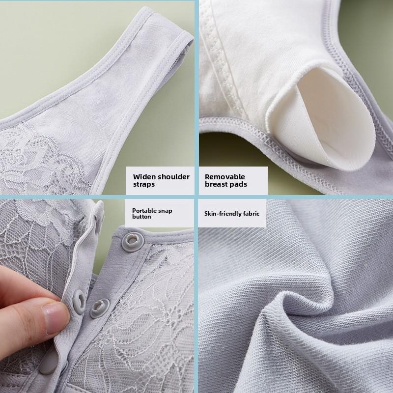 Front Closure Wireless Bra for Middle-Aged Women, Anti-Sag Gathering Side Smoothing Back Supportive Bra