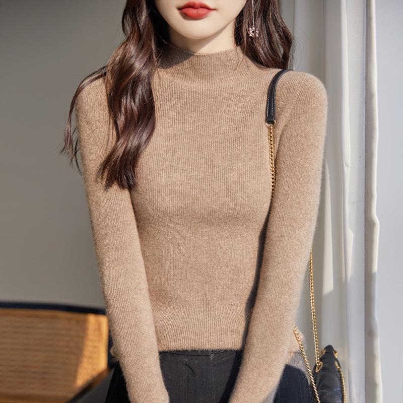Bottom Shirt Women's Autumn and Winter Half-high Neck Sweater Slim Knitted Long-sleeved Tops