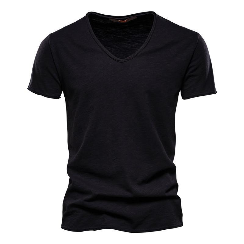 STORN 100% Cotton Men T-shirt V-neck Fashion Design Slim Fit Soild T-shirts Male Tops Tees Short Sleeve T Shirt for Men