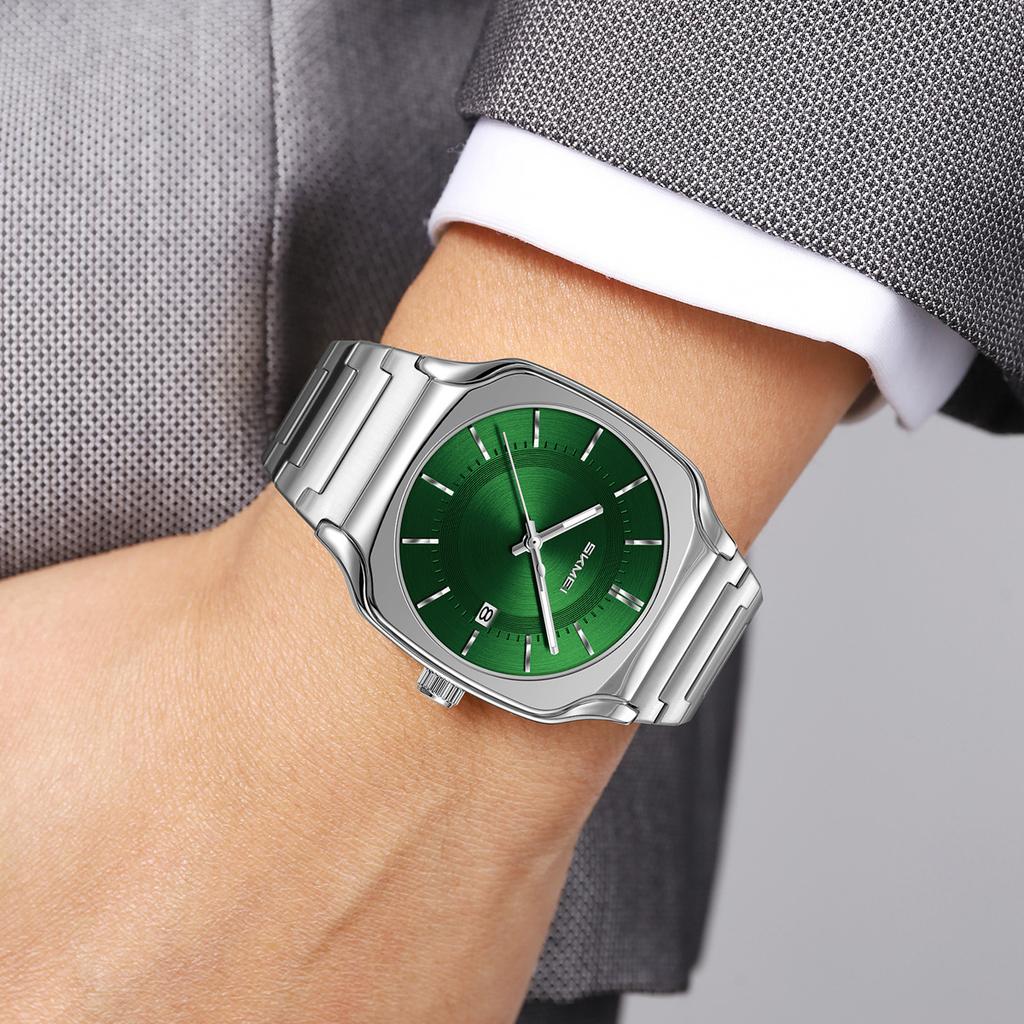 Mens Wristwatch Square Quartz Watches Waterproof, Date Function, Stainless Steel Band & Buckle