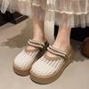 Half Tray Casual Sandals Wear Pearl Fashion Mesh Breathable Summer Bag Head Half Slippers Women'S Thick Bottom