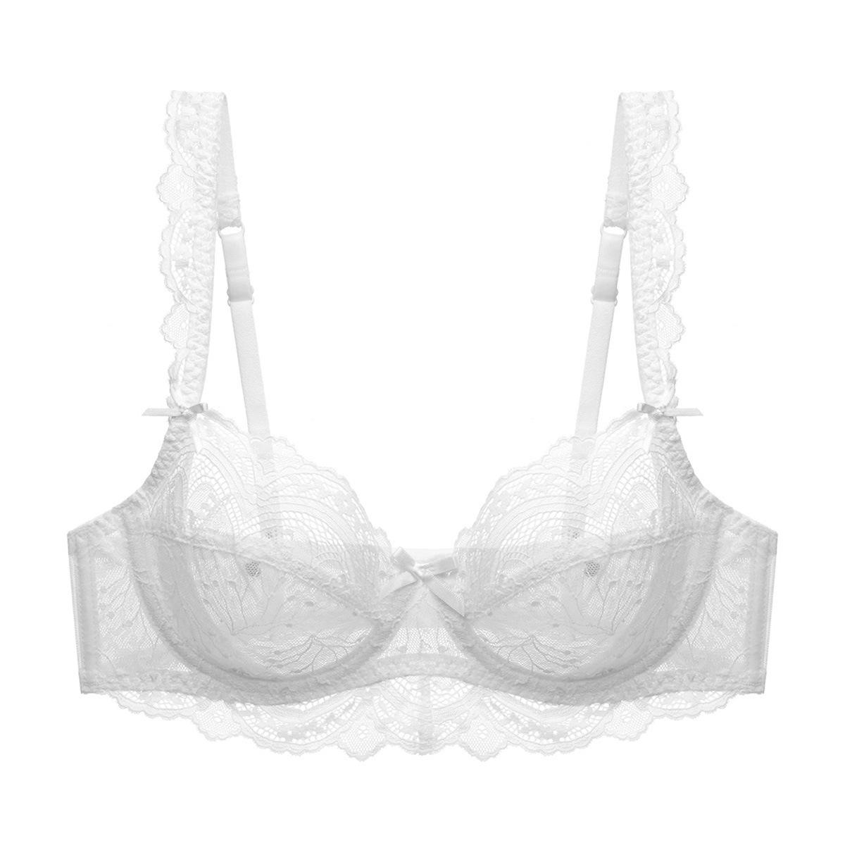 

Ultra-Thin Transparent Lace Bra: Anti-Sag, Plus Size, Minimizes Bust Appearance 85C белый