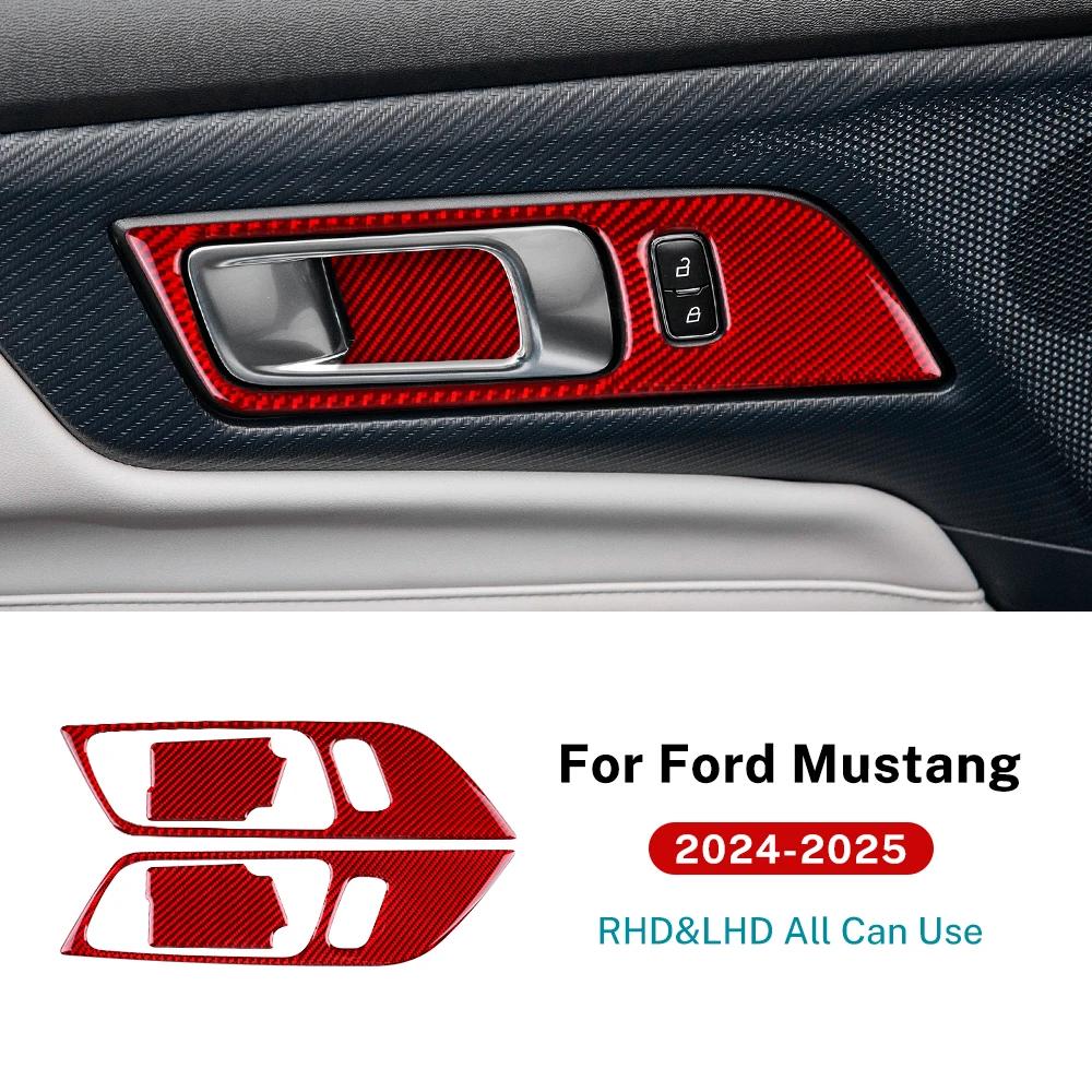 For Ford Mustang GT Dark Horse EcoBoost 2024 2025 2026 LHD RHD Real Soft Carbon Fiber Sticker Car Door Inner Handle Frame Trim