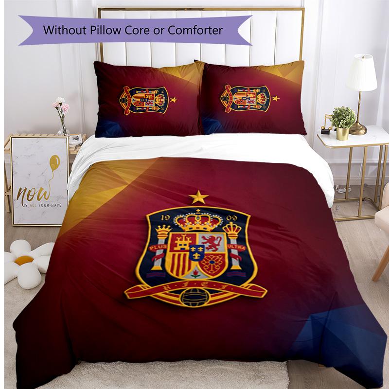 Spain Football Printed Bedding 3 Piece Set Cozy Breathable Bed Cover Set As Housewarming Holiday Gift