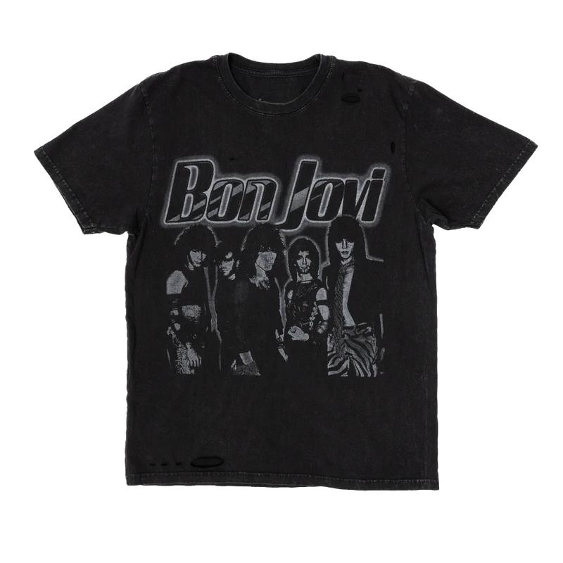 Zespół Rockowy Bon Jovi Bawełniany Graficzny T-shirt z Okładką Albumu Unisex Damskie Koszulki Unisex 2026 Nowa Letnia Wiosenna Moda Hiphopowa Y2k Koszulka